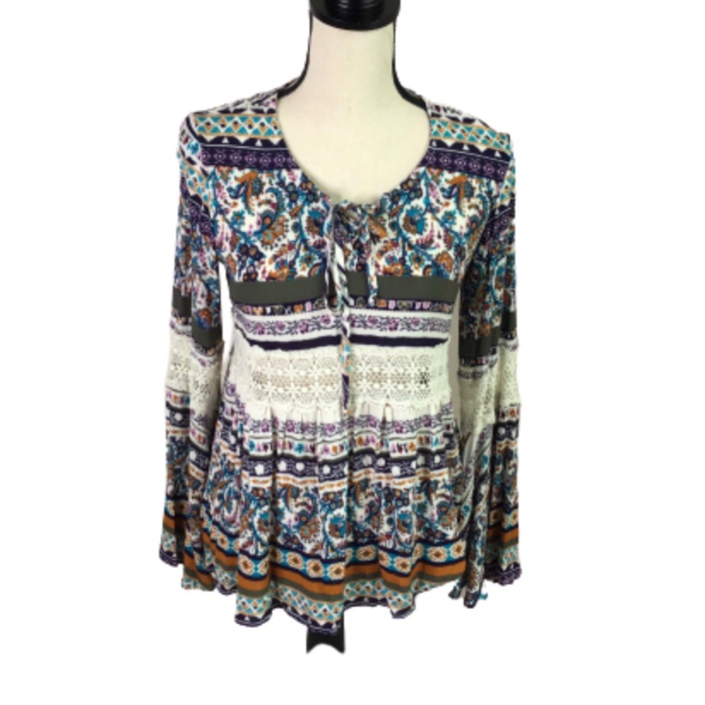 Mossimo BOHO Flounce Sleeve Floral Top Small NEW